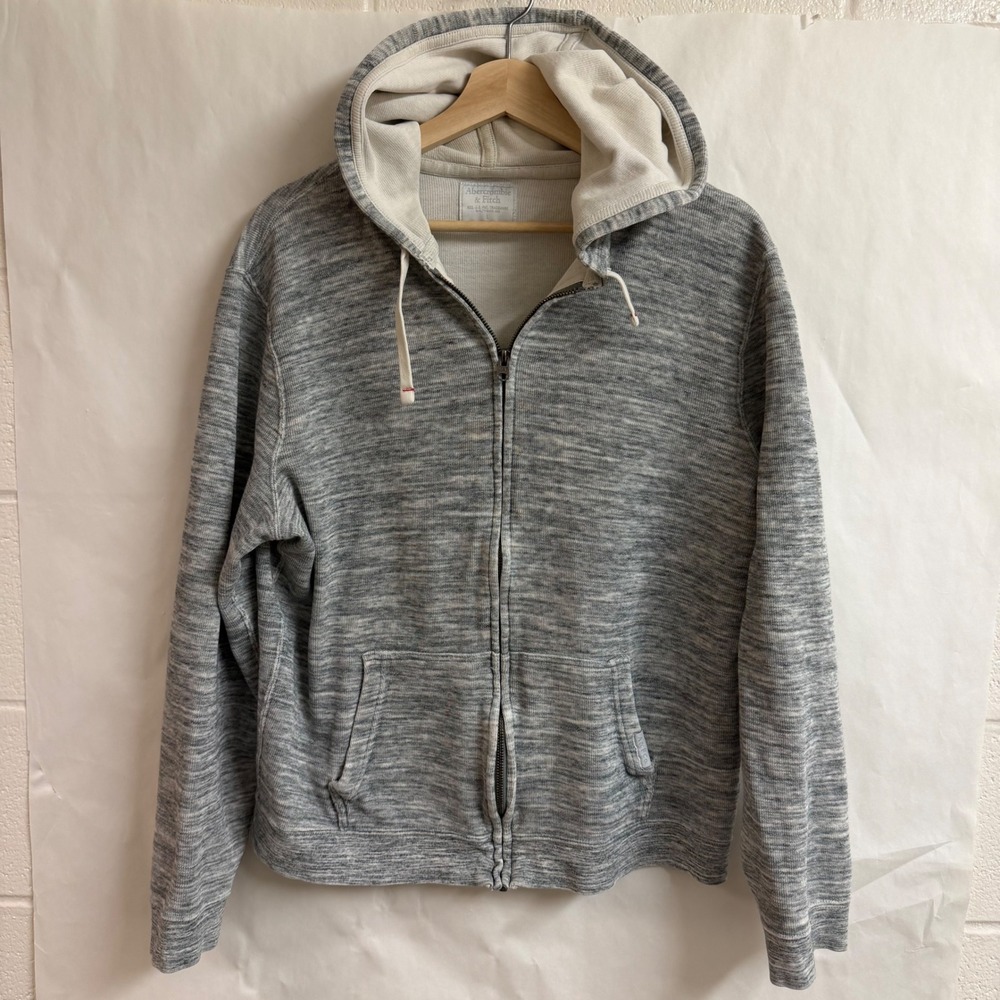 Abercrombie &‎ Fitch Mens Grey Space Dye Full Zip Hoodie Y2K Sweatshirt Large